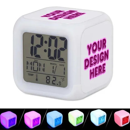7 Colors Changing LED Temperature display Alarm Clock Cube