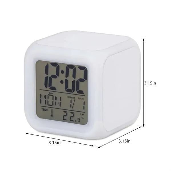 7 Colors Changing LED Temperature display Alarm Clock Cube
