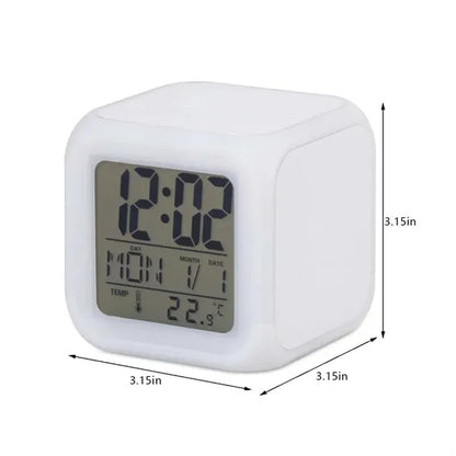 7 Colors Changing LED Temperature display Alarm Clock Cube