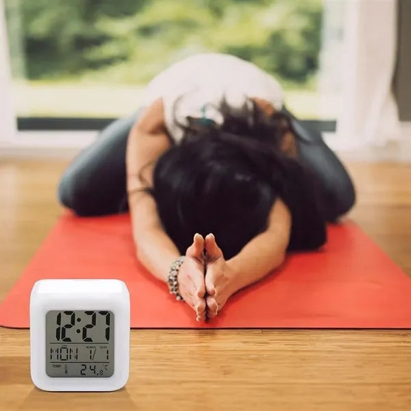 7 Colors Changing LED Temperature display Alarm Clock Cube