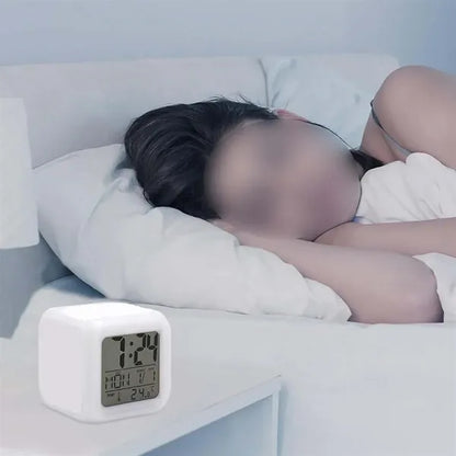 7 Colors Changing LED Temperature display Alarm Clock Cube
