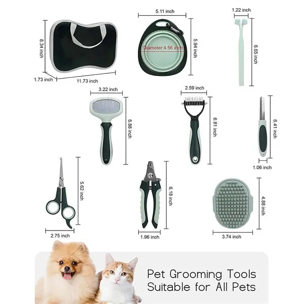 8PCS Bath Shedding Grooming Brushes Pet Cleaning Slicker Kit