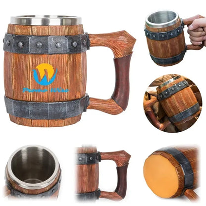 20oz Stainless Steel Liner Anti-Slip Wood Barrel Beer Stein