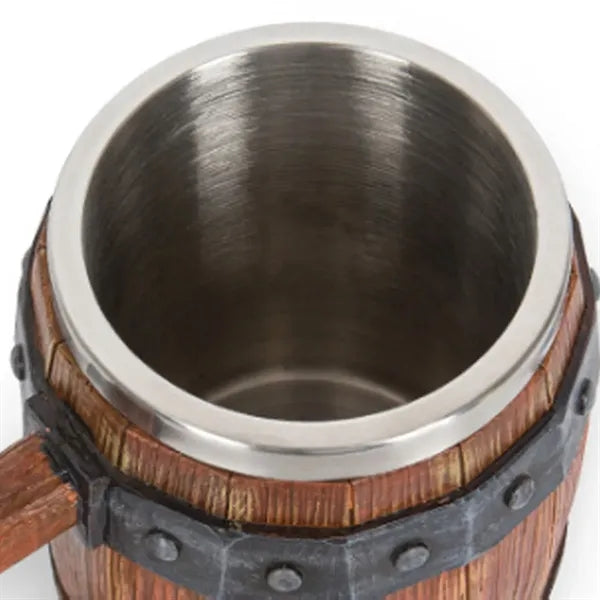20oz Stainless Steel Liner Anti-Slip Wood Barrel Beer Stein