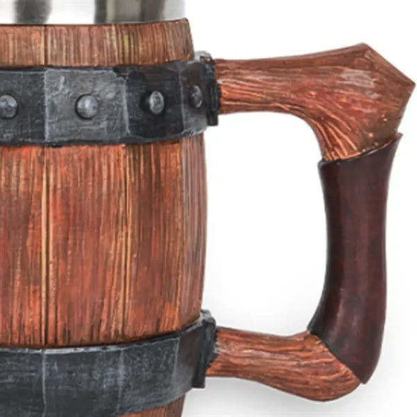 20oz Stainless Steel Liner Anti-Slip Wood Barrel Beer Stein