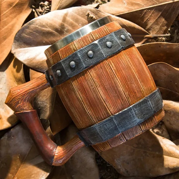 20oz Stainless Steel Liner Anti-Slip Wood Barrel Beer Stein