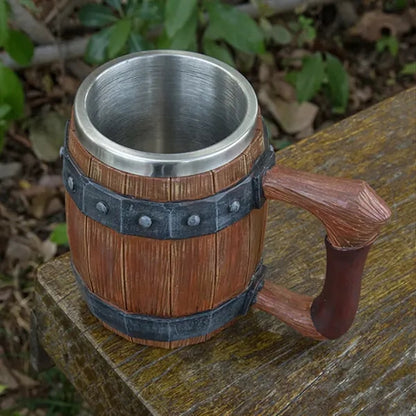20oz Stainless Steel Liner Anti-Slip Wood Barrel Beer Stein