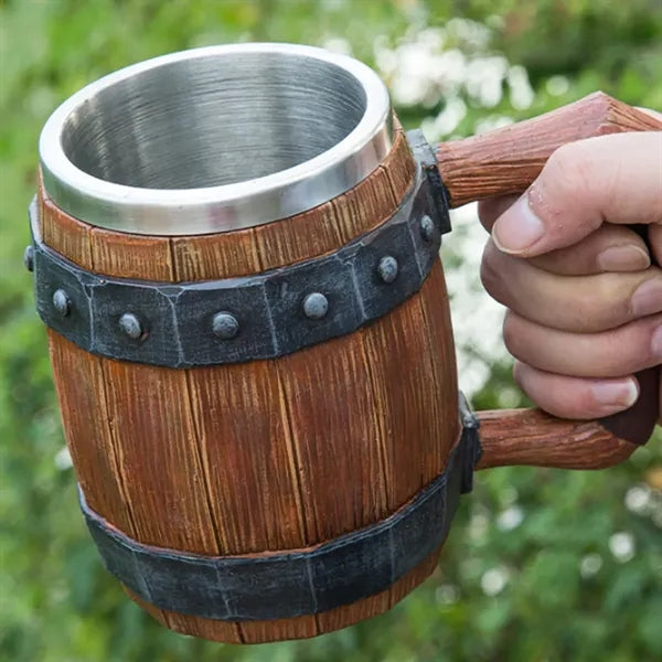 20oz Stainless Steel Liner Anti-Slip Wood Barrel Beer Stein
