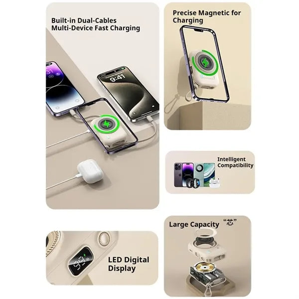 LED display travel magnetic charger power bank with cables