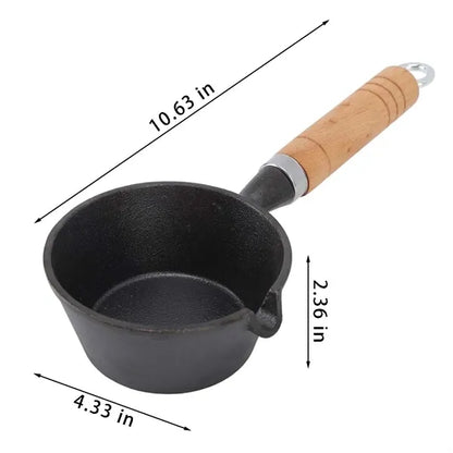 Mini kitchen skillet cast iron frying pan with wooden handle