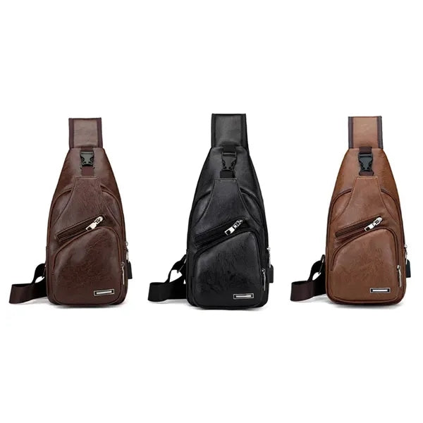 PU Crossbody Sling Bag with USB Charging Port