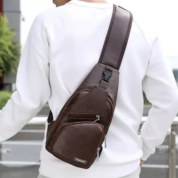 PU Crossbody Sling Bag with USB Charging Port