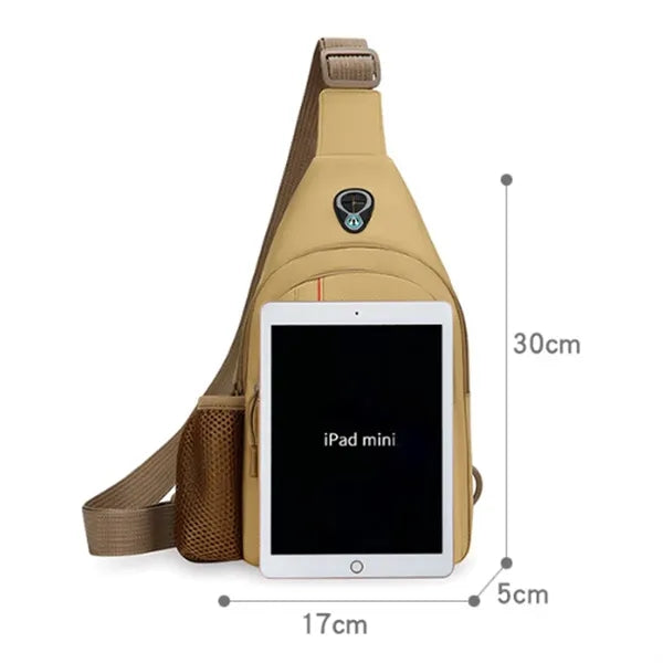 Nylon Crossbody Sling Bag with Bottle Holder USB Charging
