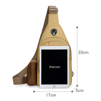 Nylon Crossbody Sling Bag with Bottle Holder USB Charging
