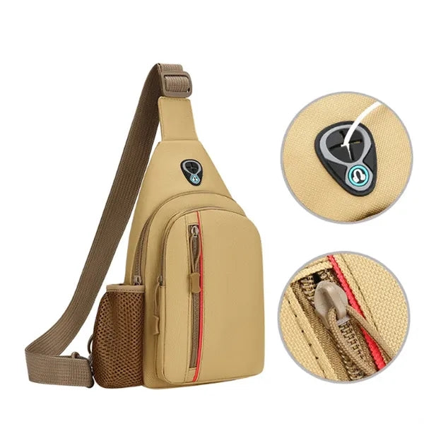 Nylon Crossbody Sling Bag with Bottle Holder USB Charging