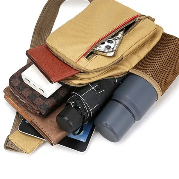 Nylon Crossbody Sling Bag with Bottle Holder USB Charging