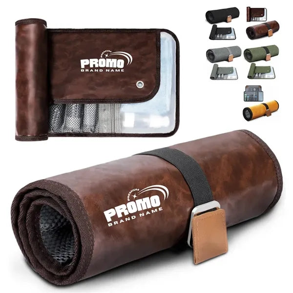 PU Leather Roll Up Organizer with Compartments