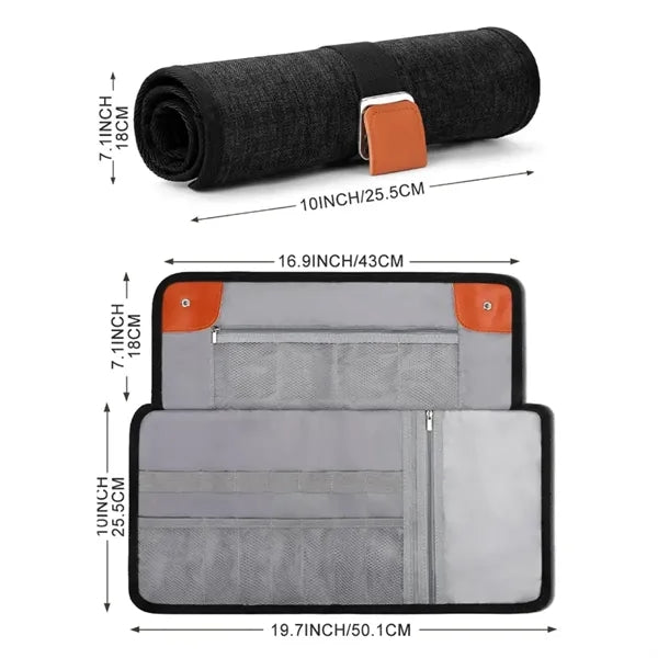 PU Leather Roll Up Organizer with Compartments