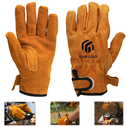 Unisex gardening camping BBQ welding leather work gloves
