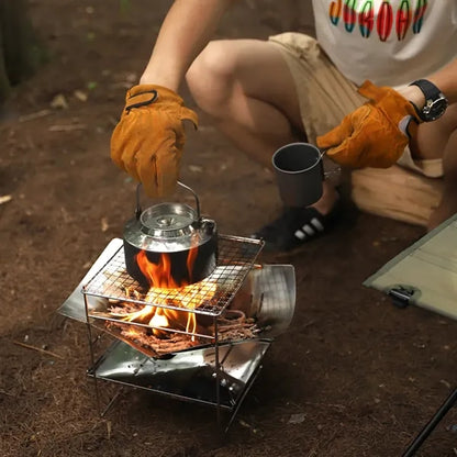 Unisex gardening camping BBQ welding leather work gloves
