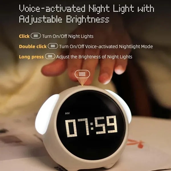 Adjustable brightness kids alarm clock with night light