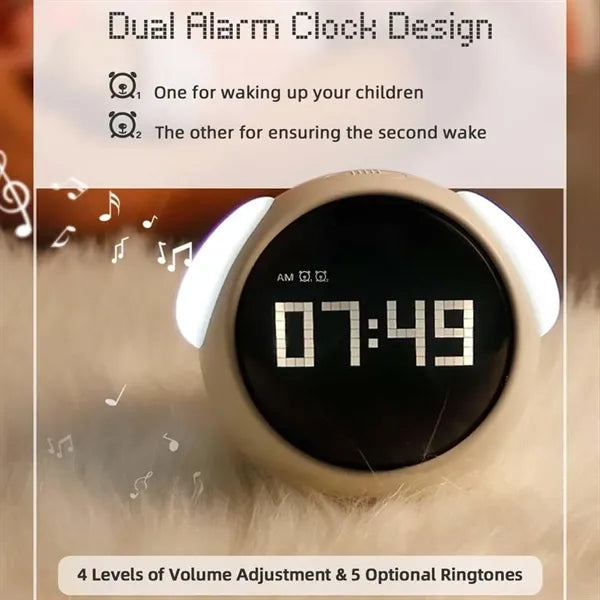 Adjustable brightness kids alarm clock with night light