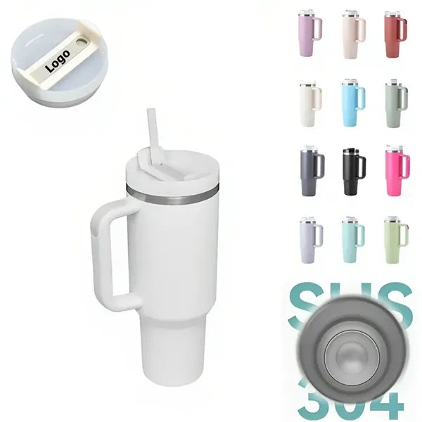 Insulated Stainless Steel Cup, Tumbler with Handle and Straw