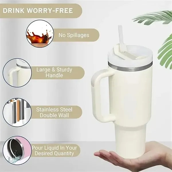 Insulated Stainless Steel Cup, Tumbler with Handle and Straw