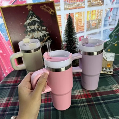 Insulated Stainless Steel Cup, Tumbler with Handle and Straw