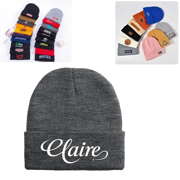Custom Solid Color Knit Hat Warm Beanie With Cuff