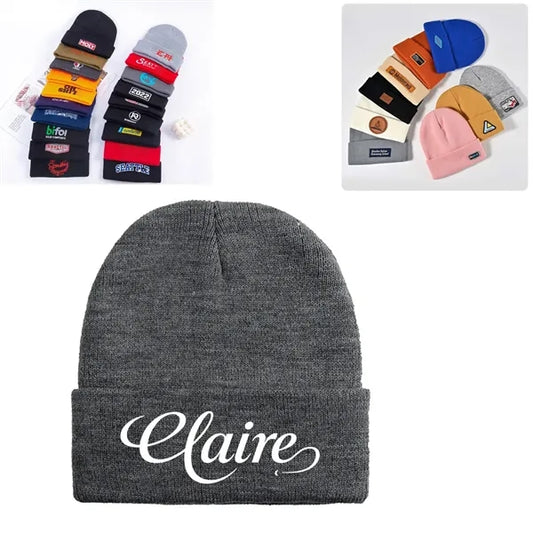 Custom Solid Color Knit Hat Warm Beanie With Cuff