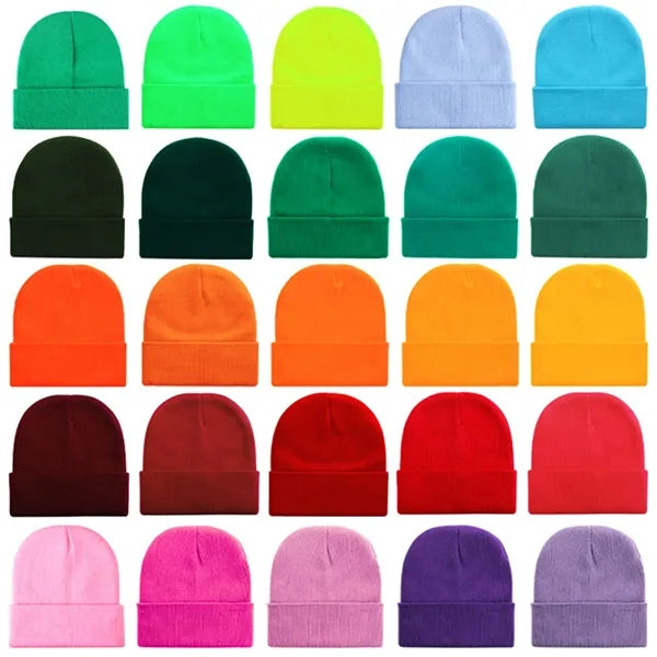 Custom Solid Color Knit Hat Warm Beanie With Cuff