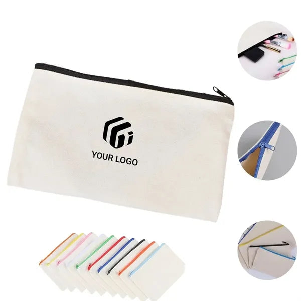 Multifunctional zipper canvas stationery cosmetic bag