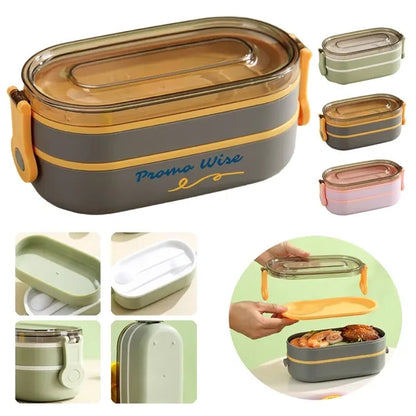 3-Layer Leakproof Secure Buckles Lunch Box Utensil Included