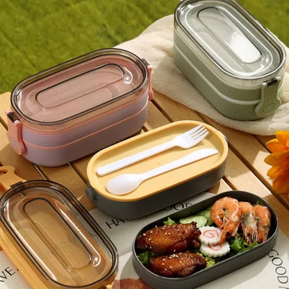 3-Layer Leakproof Secure Buckles Lunch Box Utensil Included