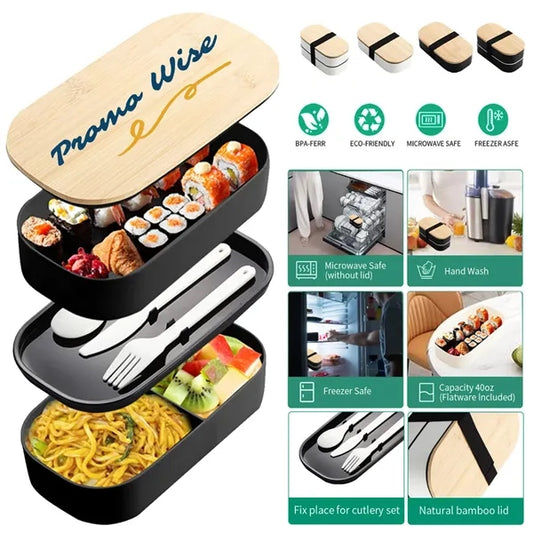60 oz Leakproof Microwave Safe Bento Box Set with Bamboo Lid