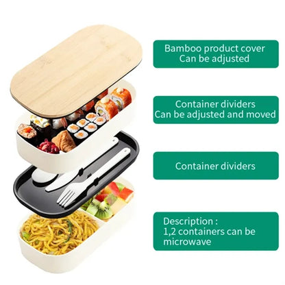 60 oz Leakproof Microwave Safe Bento Box Set with Bamboo Lid