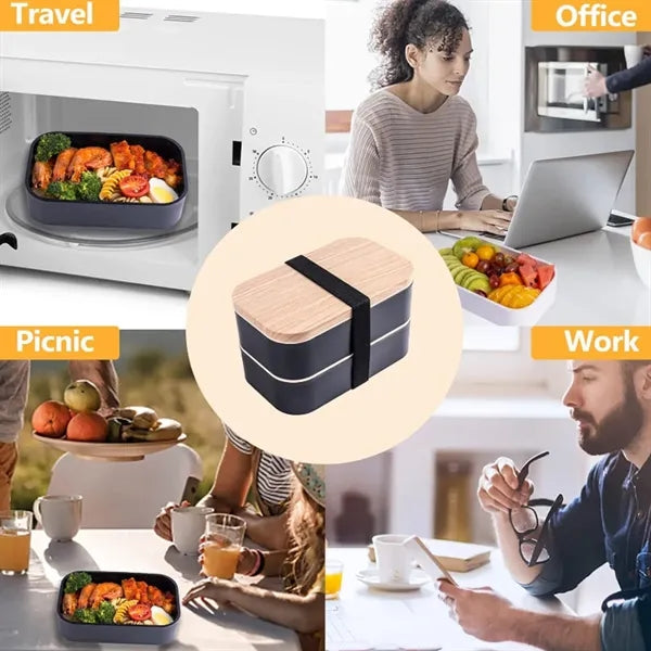 60 oz Leakproof Microwave Safe Bento Box Set with Bamboo Lid