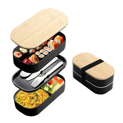 60 oz Leakproof Microwave Safe Bento Box Set with Bamboo Lid