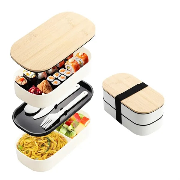 60 oz Leakproof Microwave Safe Bento Box Set with Bamboo Lid