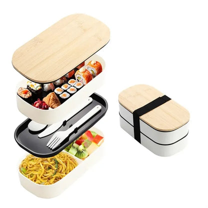 60 oz Leakproof Microwave Safe Bento Box Set with Bamboo Lid