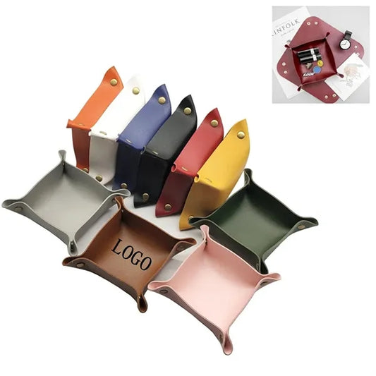 PU Leather Jewelry Valet Tray Portable Desk Catchall