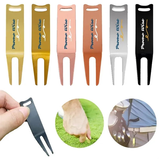 Compact Durable Iron Golf Green Fork with Keychain Hole