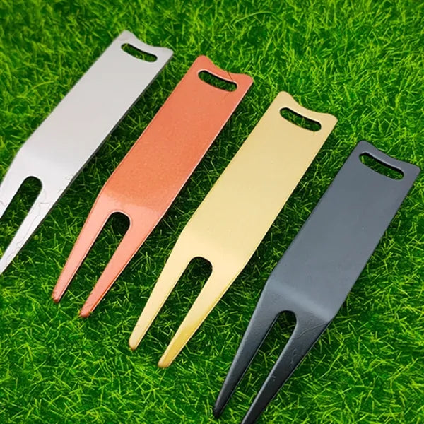Compact Durable Iron Golf Green Fork with Keychain Hole