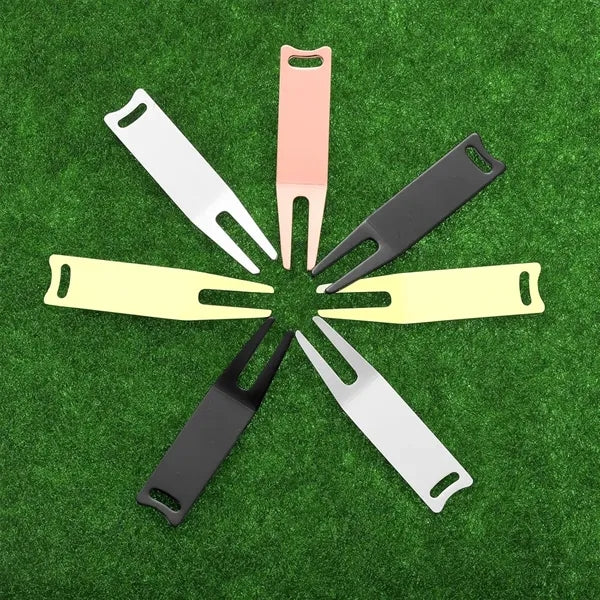 Compact Durable Iron Golf Green Fork with Keychain Hole