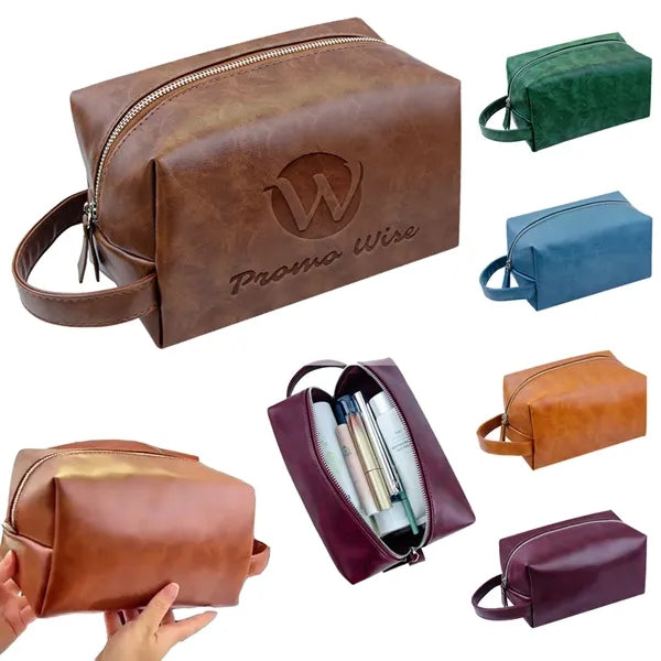 Waterproof Hanging Handle PU Leather Toiletry Bag