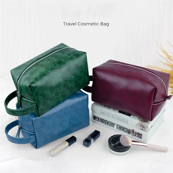 Waterproof Hanging Handle PU Leather Toiletry Bag