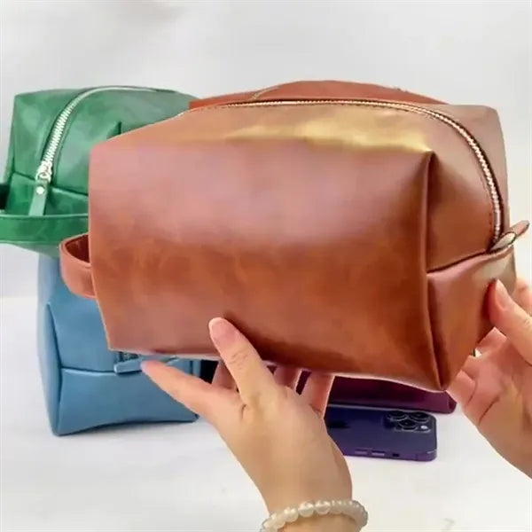 Waterproof Hanging Handle PU Leather Toiletry Bag