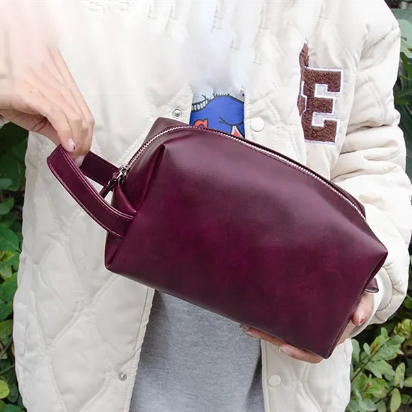 Waterproof Hanging Handle PU Leather Toiletry Bag