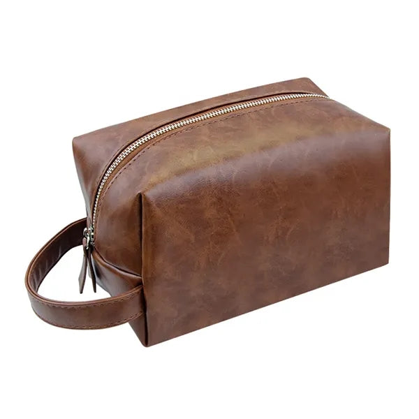 Waterproof Hanging Handle PU Leather Toiletry Bag